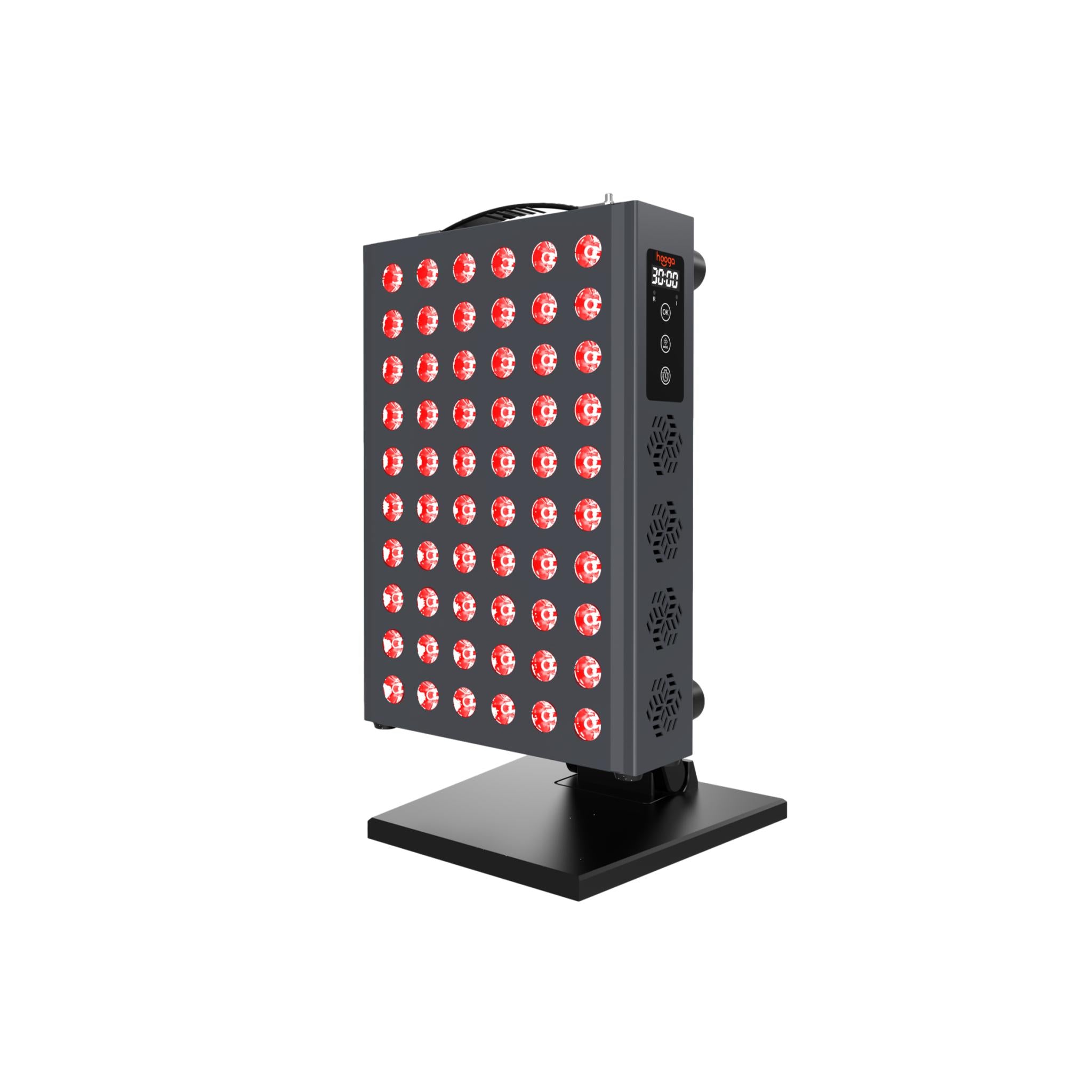 Hooga PRO300 red light therapy panel with 60 dual-chip LEDs glowing red